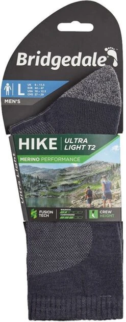 Bridgedale Hike Ultra Light T2 Performance Men's Crew Sock -Hiking And Camping 0028754 hike ultra light t2 mens sock