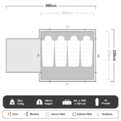 OZtrail Tasman 4V Dome Tent -Hiking And Camping 1202812