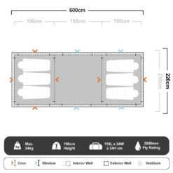 OZtrail Fast Frame Lumos Integrated Lighting 10 Person Tent -Hiking And Camping 1214694