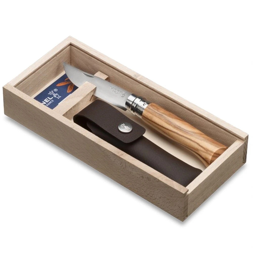 Opinel N°08 Olive Wood Knife + Sheath Boxed Set 3 Opinel N°08 Olive Wood Knife + Sheath Boxed Set